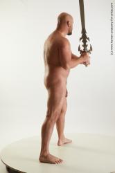 Nude Fighting with sword Man White Standing poses - ALL Chubby Bald Standing poses - simple Standard Photoshoot Realistic